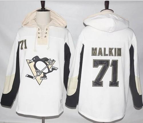 Penguins #71 Evgeni Malkin White Pullover Hoodie Stitched NHL Jersey - Click Image to Close